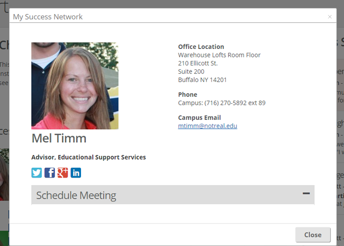 Advisor Modal in Student Report
