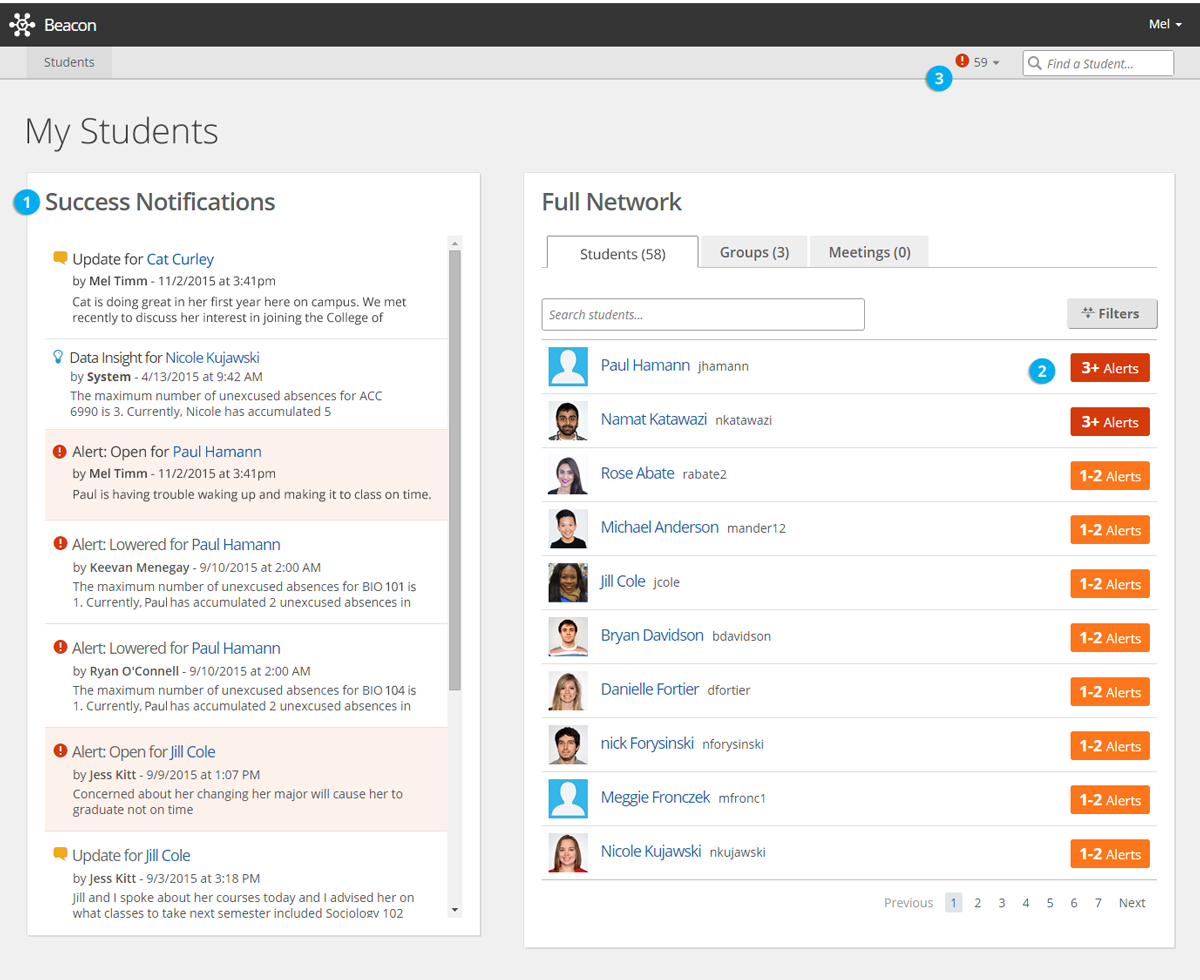 Areas highlighted for Alerts