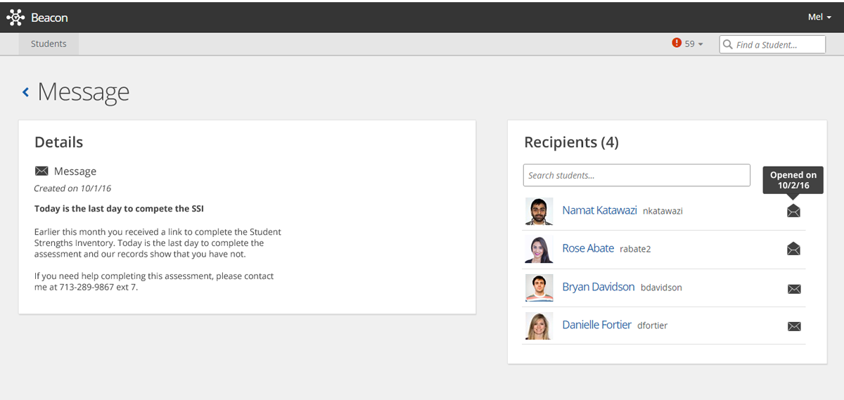 Message Details page