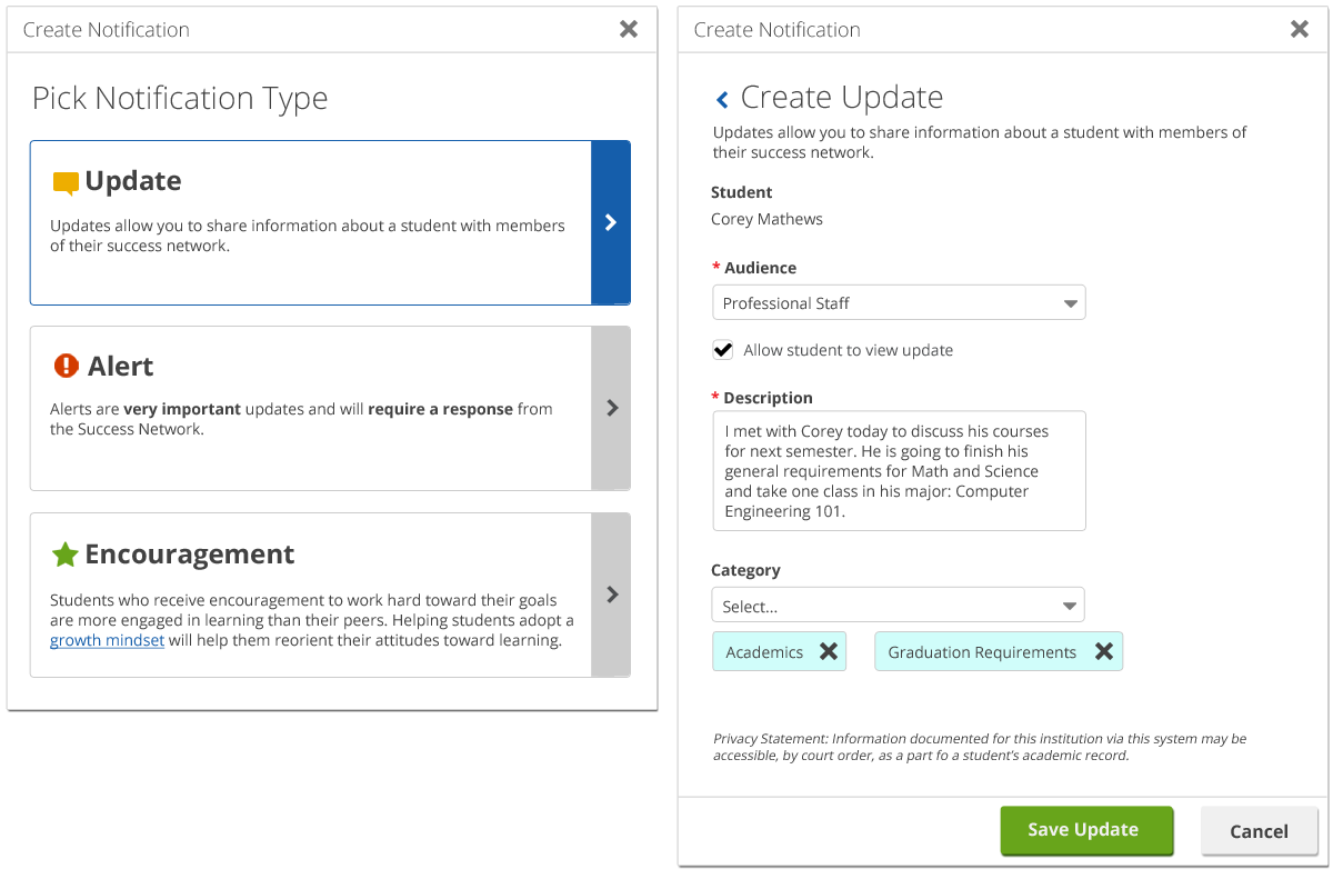 Wireframe of Process to Create an Update
