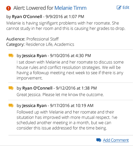 Example of a Lowered Alert