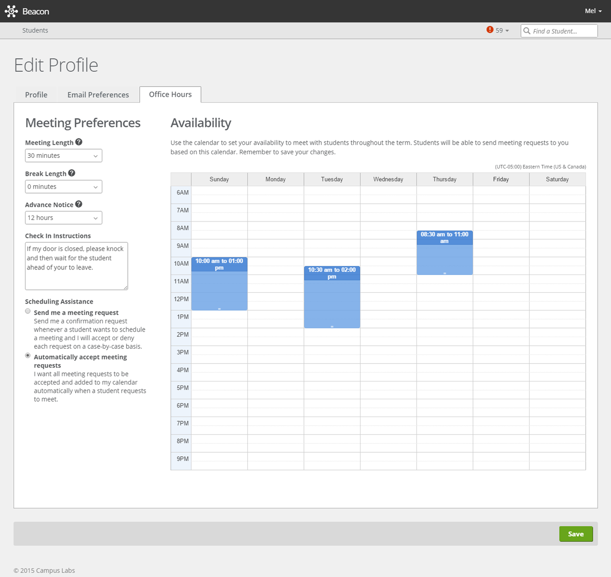 Setting Office Hours in Profile