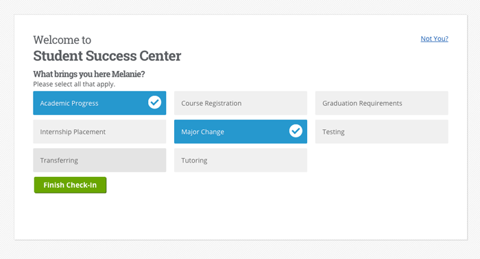 Check In Screen: Available Reasons
